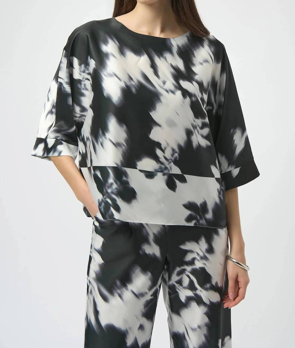 NEW JOSEPH RIBKOFF floral satin boxy top in black/winter white